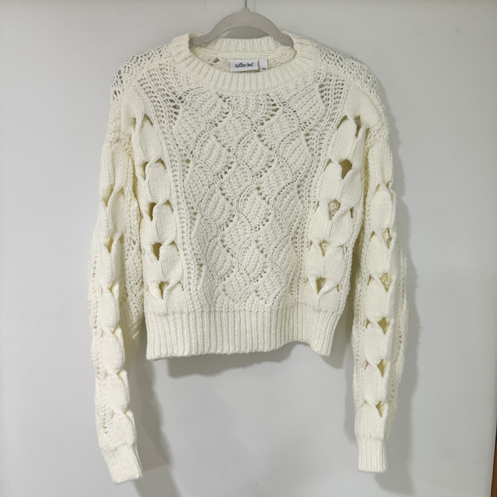 Willow‎ + Root Open Knit Sweater Womens XS Ivory Lattice Sleeve | Boho Core